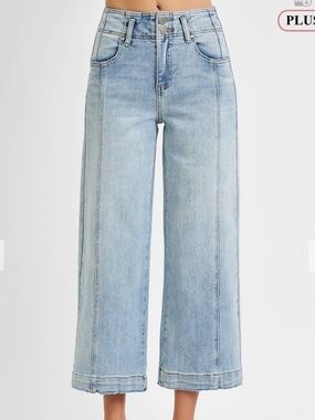 285 1X - 3X ❤️RISEN PLUS HIGH RISE CROP WIDE FRONT SEAM DETAIL JEANS